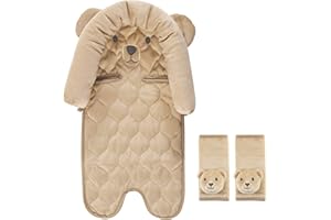 Hudson Baby Unisex Baby Car Seat Insert and Strap Covers, Tan Bear, One Size