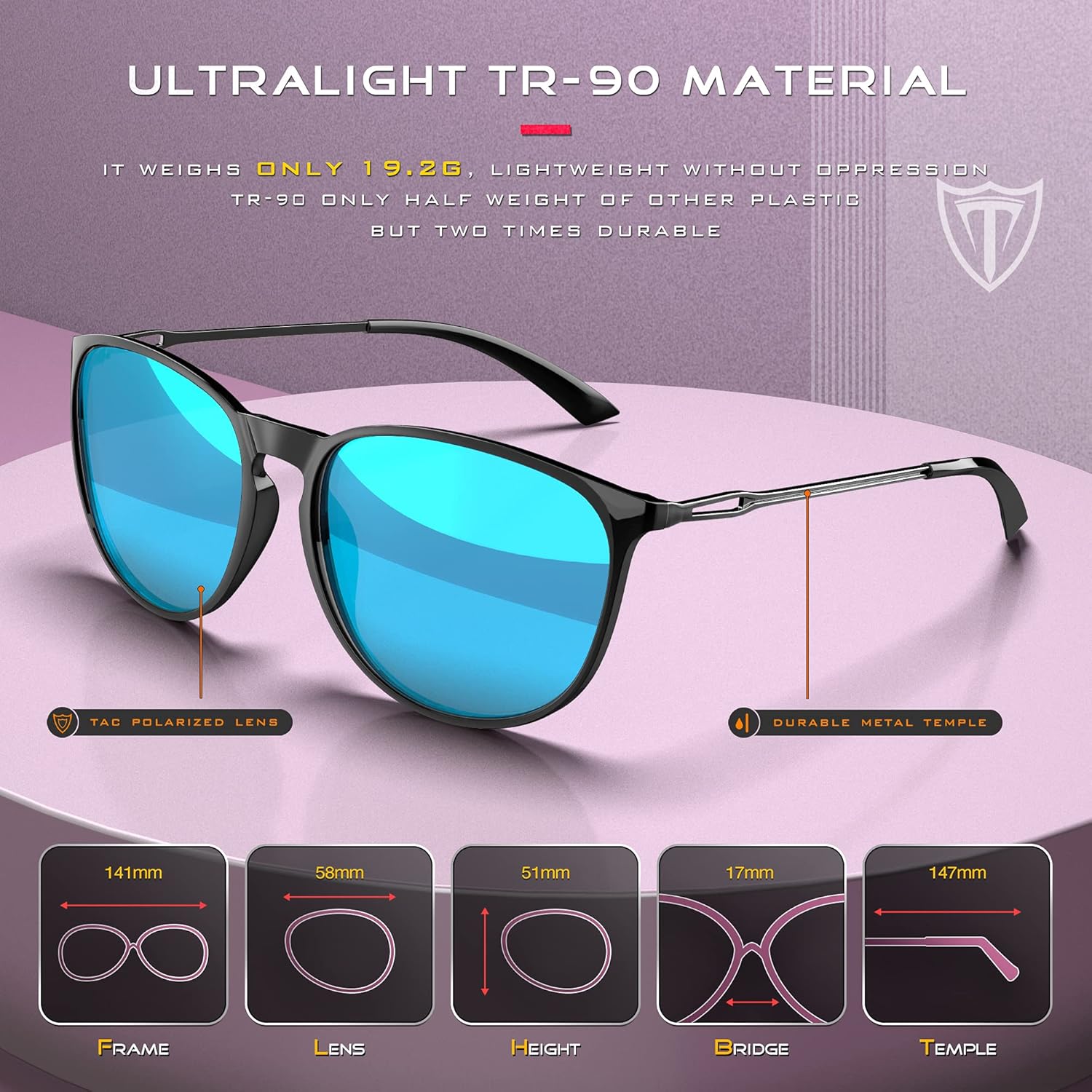 ATTCL Sunglasses for women - Ultralight Driving Polarized Round Womens sunglass UV400 Protection Black+Black+blue 1013: Clothing