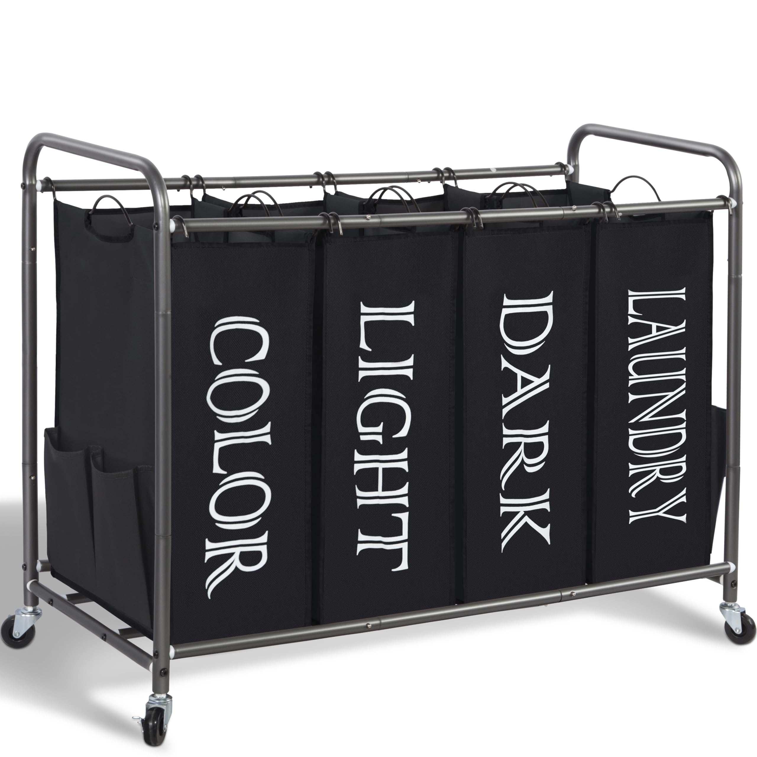 Photo 1 of ******MISSING PARTS*****
STORAGE MANIAC Laundry Sorter 4 Section, 47.8 Gal (181 L) Laundry Hamper with Wheels, Clothes Divider Basket Sorter, Clothes Separator Hamper Cart with Wheels and Removable Bags, Label Black