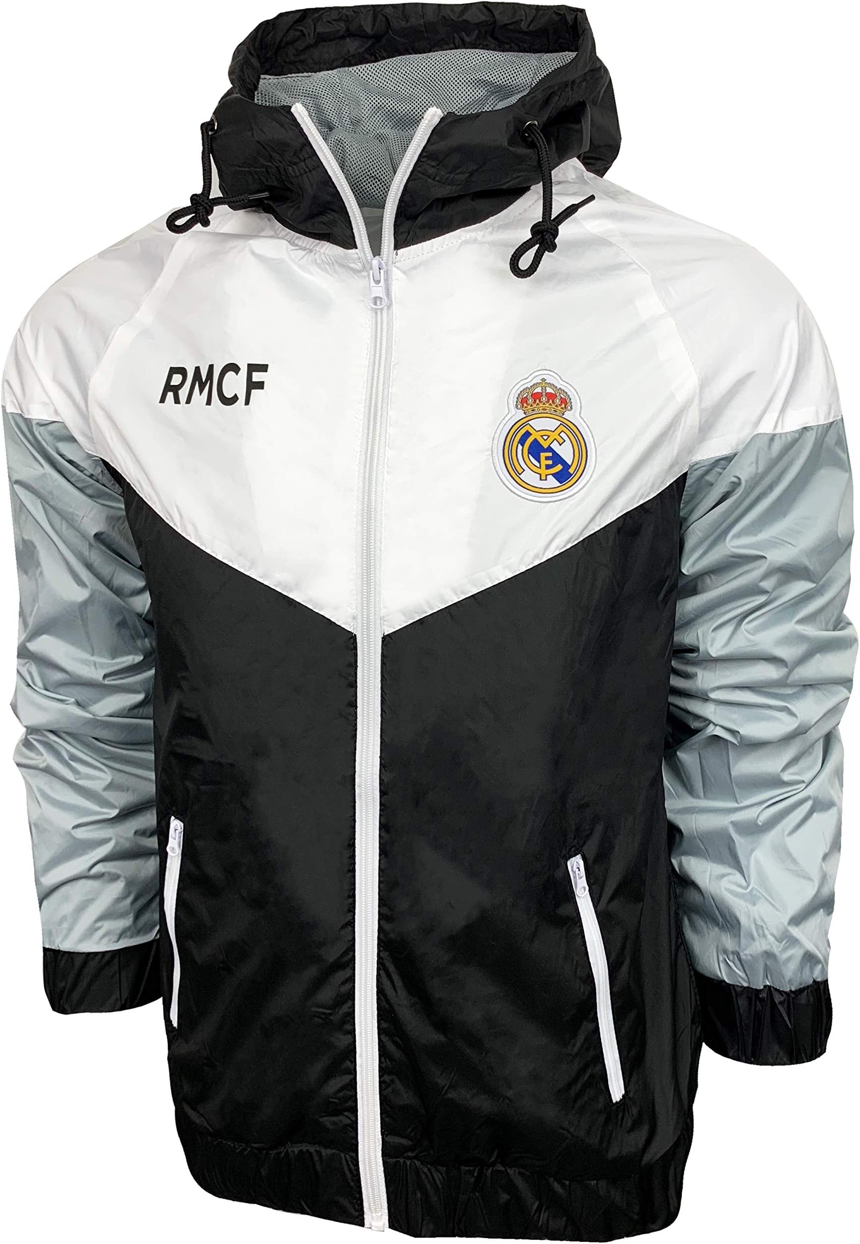HKY Sportswear inc Real Madrid Mens Light Weight Full Zip Hooded Wind Breaker Jacket