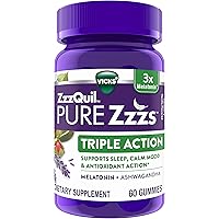 ZzzQuil PURE Zzzs, Triple Action Gummy, 3x Melatonin Sleep-Aid with Ashwagandha, Non-Habit Forming, Drug Free, 6mg…