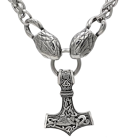 3D Schlange Kopf Viking Thors Hammer Anhänger Halskette mit Triquetra nordischen Viking Symbol - Edelstahl Kette - Mjölnir sk