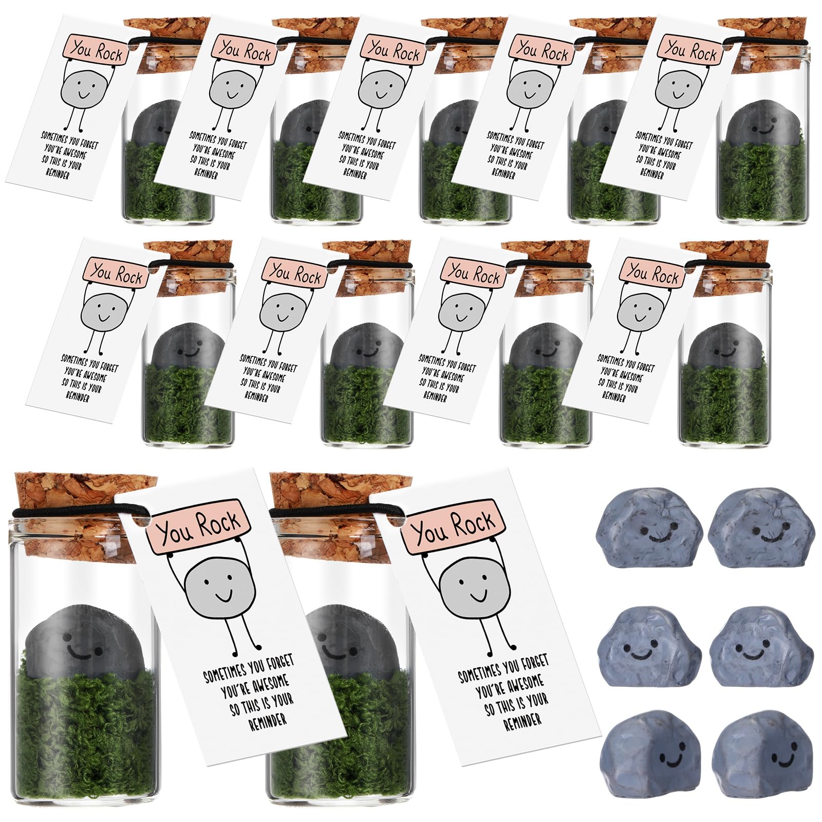 Photo 1 of Seenelling 10 Sets Inspirational You Rock Gifts Employee Appreciation Smile Resin Stone with Positive Card Mental Health Gift for Team Student Teacher Coworker Nurse Adult Thanksgiving Christmas