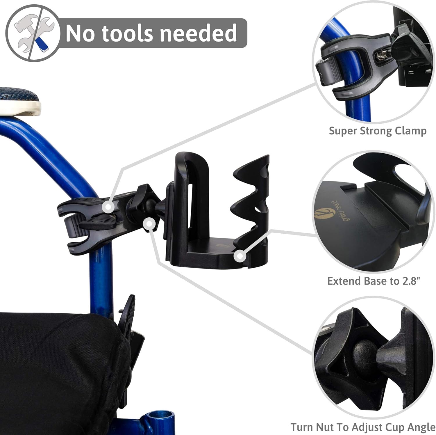 Sheer Living Wheelchair Cup Holder, Clip On Cup Holder for Walker, Rollator Cup Holder, Portable Universal Cup Holder for Chair, Mobility Scooter, Power Chair Cup Holder, Walker Cup Holder, No Tools: Health & Personal Care