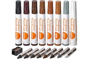 Katzco Furniture Repair Kit Wood Markers - 17 Pcs Set with Sharpener - Furniture Touch Up Markers for Floors, Bedposts, and Molding - Furniture Scratch Repair Markers - Wood Paint for Furniture