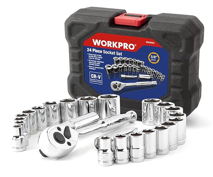 WORKPRO 24-teilig Steckschlüsselsatz mit Werkzeugkoffer, Ratschenkasten Werkzeug-Kasten