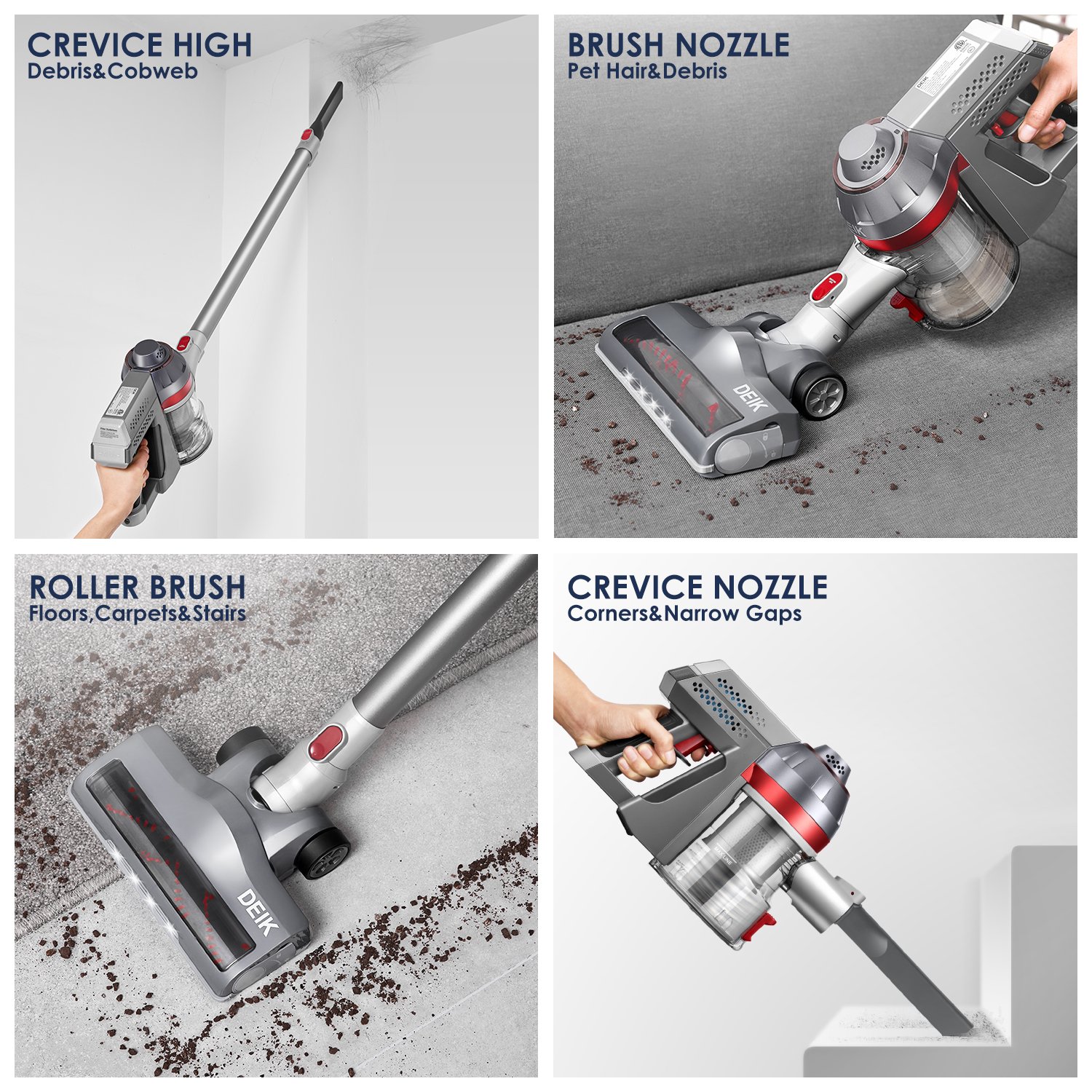 Deik Cordless Vacuum Cleaner, 2 in 1 Vacuum Cleaner, Cordless Stick