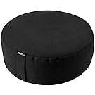 Reehut Zafu Yoga Meditation Bolster Pillow Cushion Round Cotton Or Hemp - Organic Buckwheat Filled - (Black, 12"x12"x4.5")