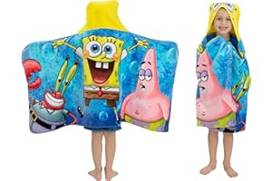 Franco Kids Bath and Beach Soft Cotton Terry Hooded Towel Wrap, 24 in x 50 in, SpongeBob SquarePants