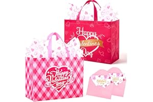 STYPOP 13" Valentine Gift Bags with Tissue Paper,2 Large Valentines Day Gift Bags Reusable Valentines Bags with Handles for Anniversary,Valentines Day and More,Heart Pink Gift Bags Valentines Day Gifts