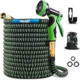 DuLaSeed Expandable Garden Hose 50FT, Flexible Water Hose with 10 Function Sprayer Nozzle and 3/4" Brass Fittings, Retractabl