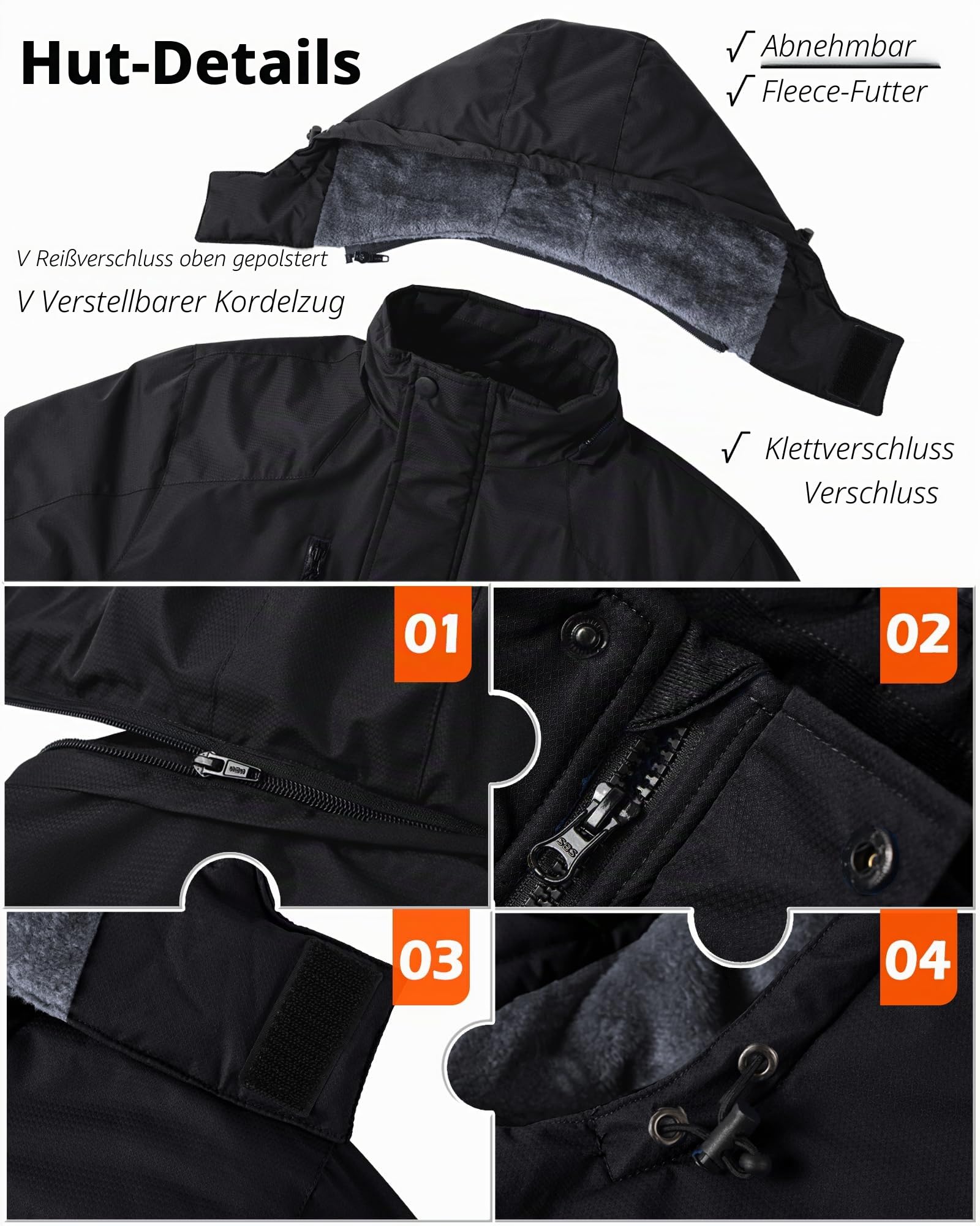 Tansozer Herren Winterjacke Winddicht Atmungsaktiv Wasserabweisend Gefüttert Wander Regenjacke, Schwarz, L 5