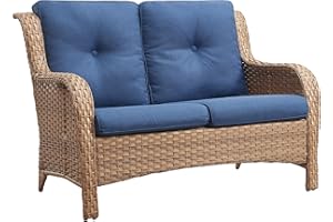 Belord Outdoor Loveseat Patio Couch - 500 Lbs Weight Capacity Wicker Loveseat with High Backrest Wide Armrest, Small Patio Furniture Rattan 2 Seater Sofa for Balcony Deck Proch Poolside Yellow