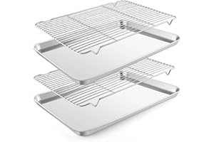 E-far Baking Sheet with Wire Rack (2 Pans + 2 Racks), Large Stainless Steel Cookie Sheets Pan & Cooling Rack for Baking Cooki