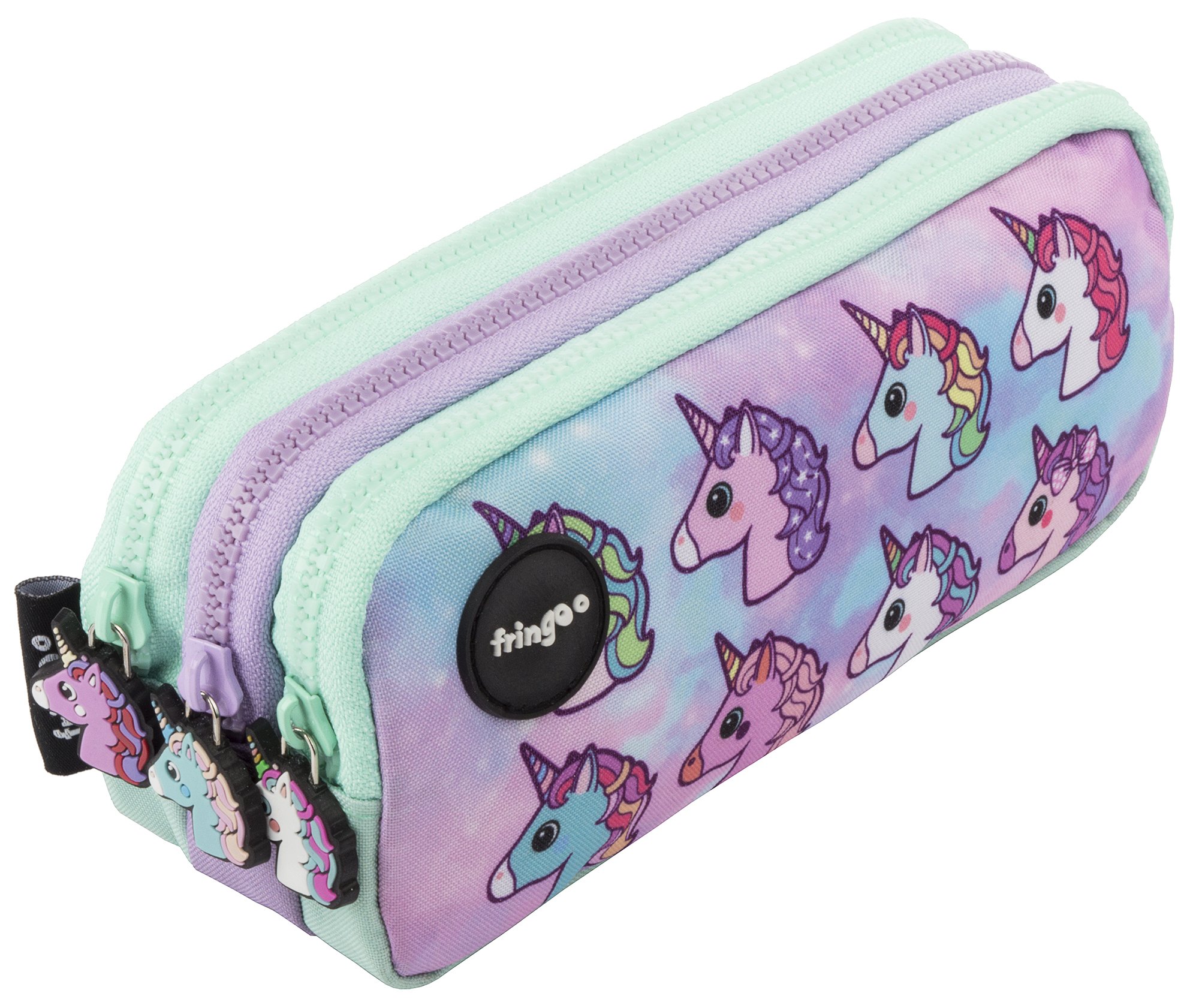 Fringoo® 3 Compartment Pencil Case for Kids School Stationery Holder Funny Cute (Pastel Unicorns - 3 Compartments)