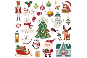 Gilprop 22 Pcs Thick Gel Clings Window Gels Decals Stickers Reusable Removable Maple Leaves Pumpkin Window Cling for Harvest Party Decoration, 1 Sheet(Retro Christmas)