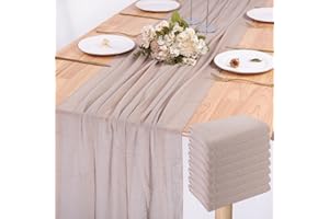 SAJOO 8 Pieces Sand Cheesecloth Table Runner 10ft Boho Gauze Table Runner 35x120 Inches Rustic Cheese Cloth Table Runner for Wedding Baby Bridal Shower Party Decorations