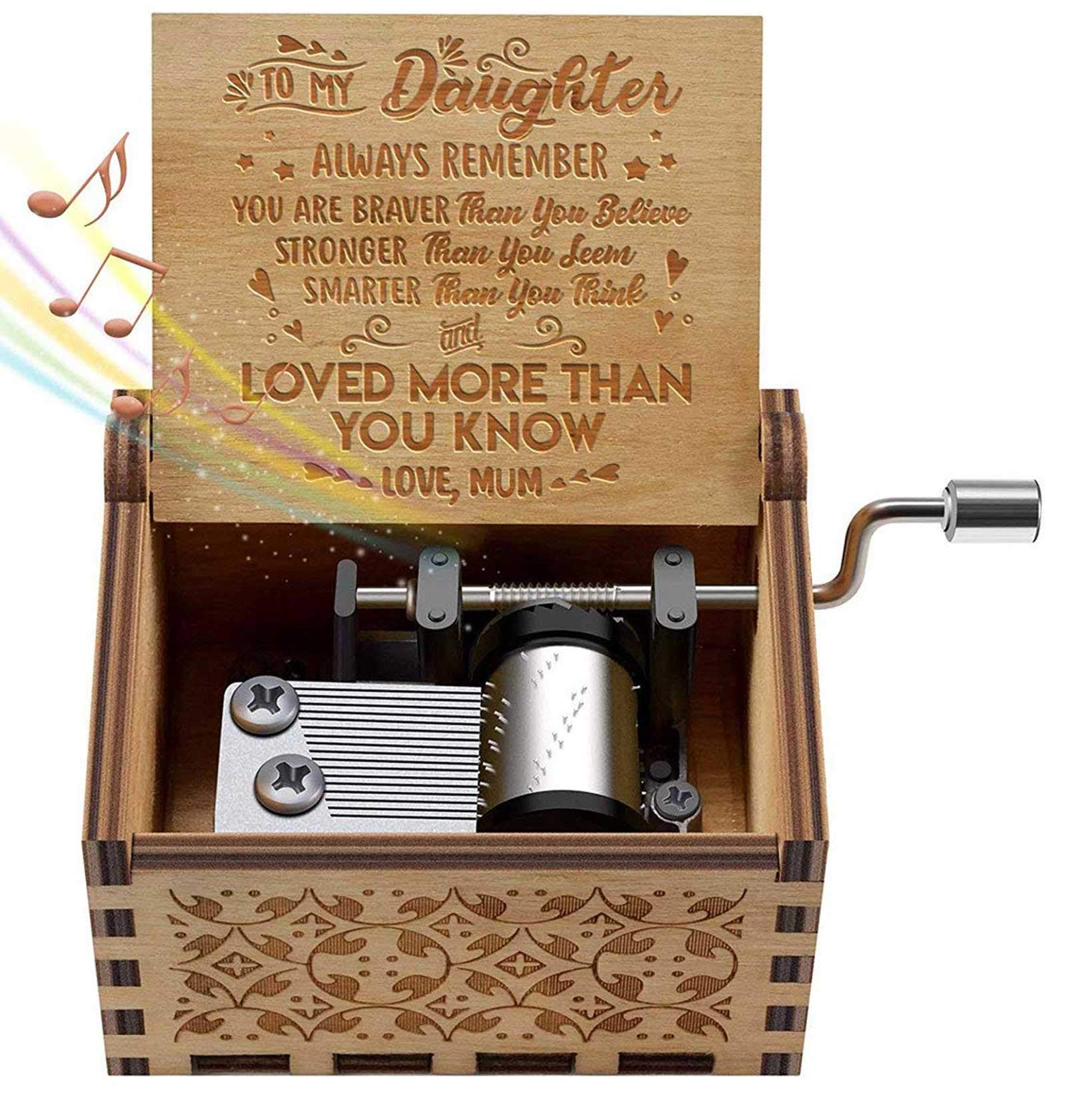 Micteney You Are My Sunshine Daughter Music Box,Mum to Daughter Music Box Mechanism Antique Carved You are My Sunshine Hand Crank Music Box for Mom to Daughter's gift