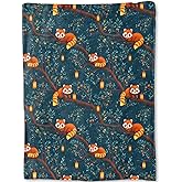 ainori Red Panda Blanket - Cute Nighttime Tree Scene Fleece Throw,Gifts for Kids Girls Boys, Soft & Warm,Lightweight, for Modern Rustic Whimsical Decor, Animal Lovers, and Room Home Accents 50x60in
