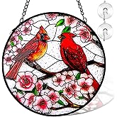 Remiawy Cardinal Stained Glass Window Hanging, 6 Inch Sun Catcher Glass Panel with Metal Chain and Hooks Suncatcher Indoor Window Wall Art Home Decor Gift for Bird Lovers Women Mother's Day Christmas