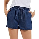 MONCCIZA Jean Shorts for Women Drawstring Denim High Elastic Waisted Baggy Summer Shorts with Pockets
