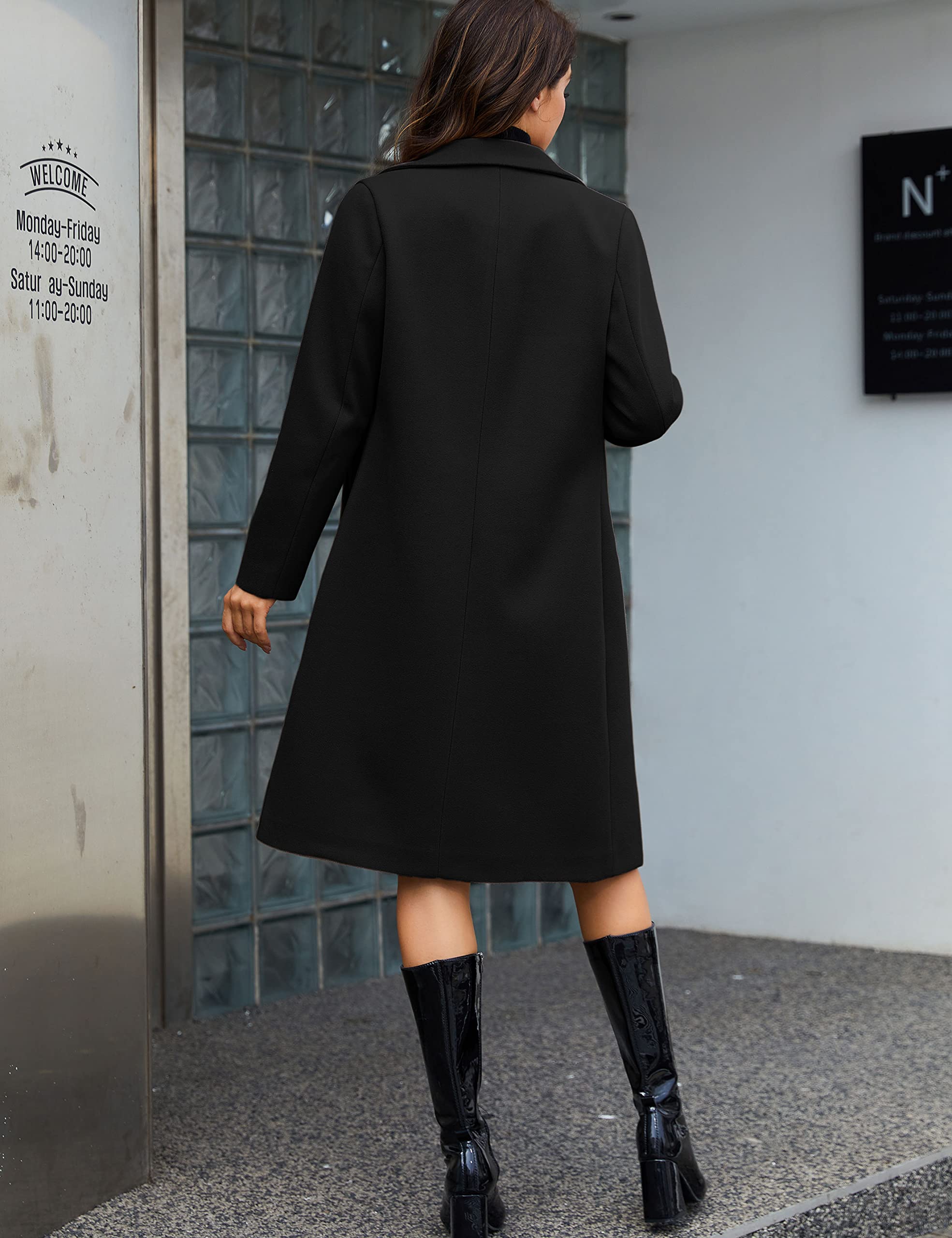 Tanming Women's Notch Lapel Double Breasted Wool Blend Mid Long Pea Trench Coat