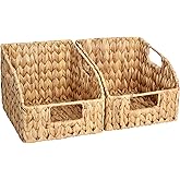 StorageWorks Pantry Baskets for Organizing, Wicker Basket with Built-in Handles, Handwoven Wicker Storage Baskets, Water Hyacinth for Shelves, 2 Pack