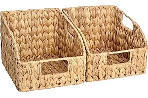 StorageWorks Pantry Baskets for Organizing, Wicker Basket with Built-in Handles, Handwoven Wicker Storage Baskets, Water Hyacinth for Shelves, 2 Pack