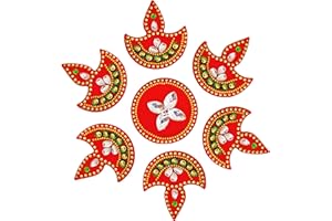 GENERIC Red Acrylic Diya Diwali Rangoli | Gift for Home Diwali Floor Stickers Wall Stickers Decoration | Floor Decoration for New Year Gift 7.5 Diameter