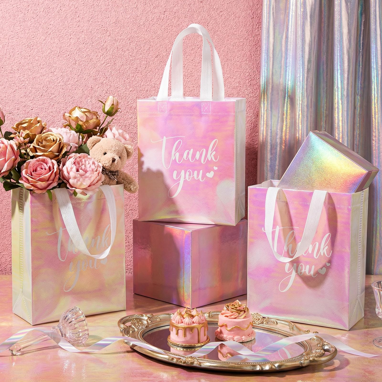 Condition photo showing New/Like New for sweetude 30 pcs thank you gift bags with handles, reusable non woven foldable goodie bags bulk for f