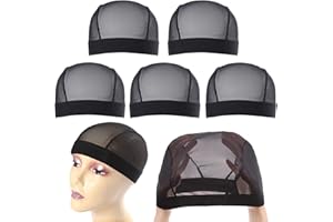 Leeven 5 Pcs/lot Stretchable Nylon Net Mesh Dome Caps for Making Wigs Black Breathable Wig Cap for Women Medium Size 22"-23.5"