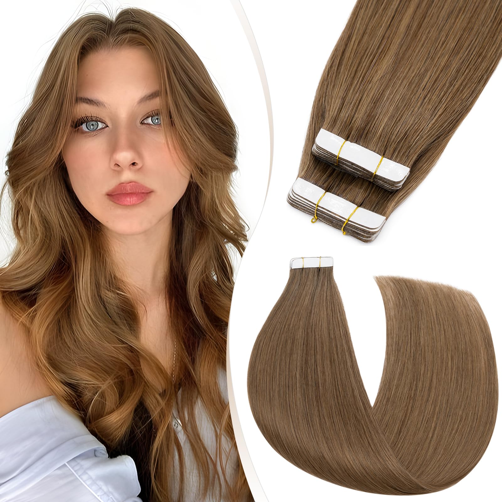 Elailite Tape Hair Extensions 40 Pcs Skin Weft Human Hair Extension Thin Type (1.5g/pcs) - 100% Real Remy Hair (#6 Light Brown, 18 Inch) โ image 1