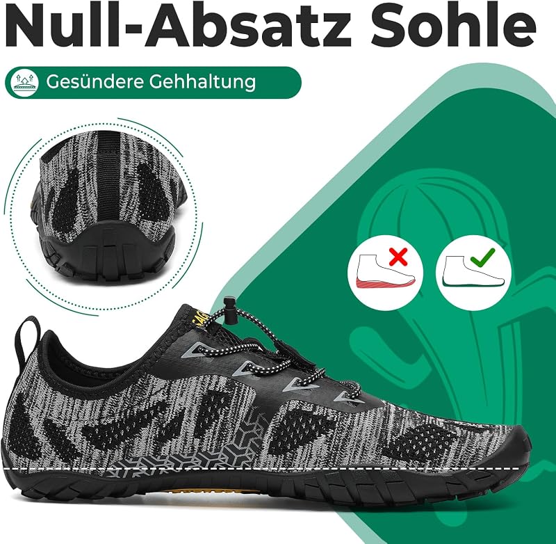 Barfuss Schuhe Damen Barfußschuhe Herren Barfussschuhe Outdoor Traillaufschuhe Leicht Barfuß Schuhe Barefoot Shoes Mit Zero-Drop Solhe Rauchschwarz,Gr.42