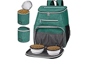 BAGLHER丨Dog Travel Bag Backpack, Airline Approved Pet Supplies Backpack, Dog Travel Backpack with 2 Silicone Collapsible Bowls and 2 Food Baskets Green