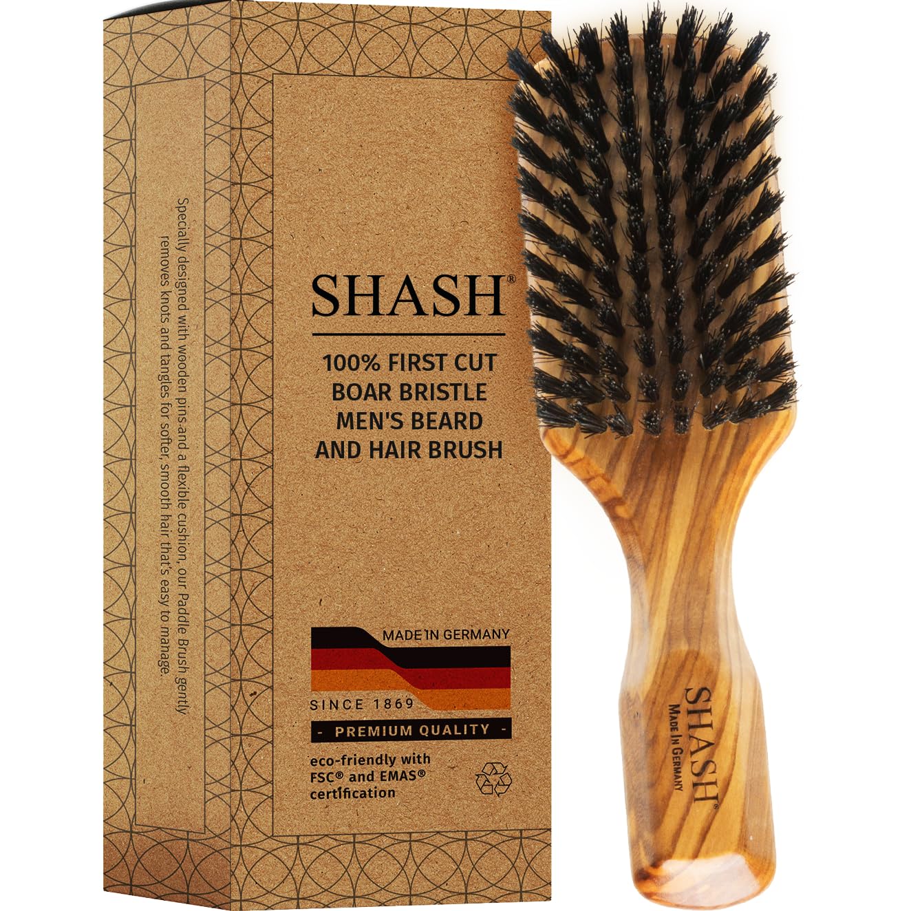 SHASH Robust Craftsman 100% Boar Bristle Hair Brush - Made in Germany | Suitable For Thin To Normal Hair, Firm | Naturally Conditions Hair, Improves Texture and Stimulates the Scalp