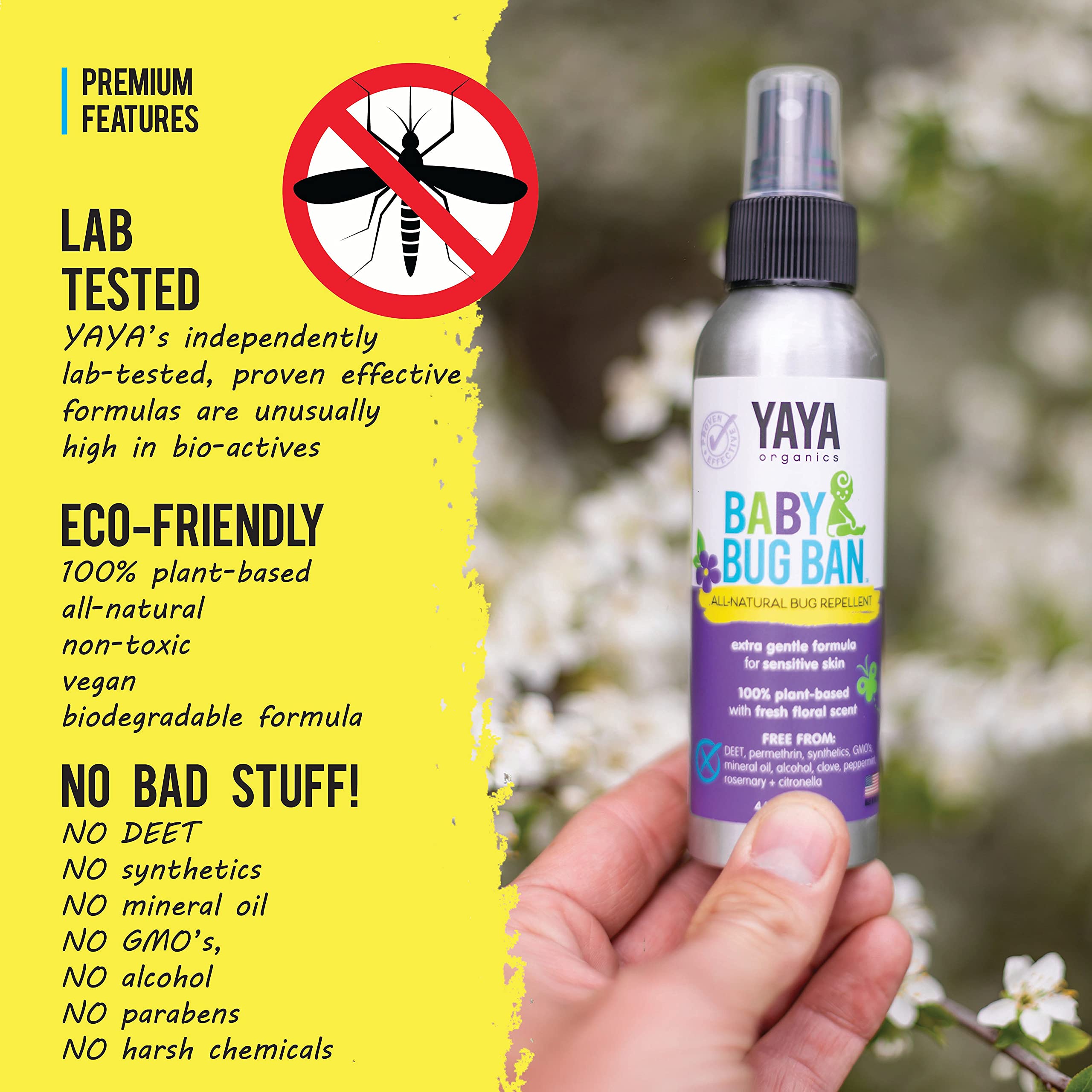 YAYA Organics Sun + Protection Bundle for Baby + Kids | Reef-Friendly SPF 50 Mineral Sunscreen and Deet-Free Bug Ban Natural Repellent Spray | Pure and Gentle | 3 oz / 4 oz