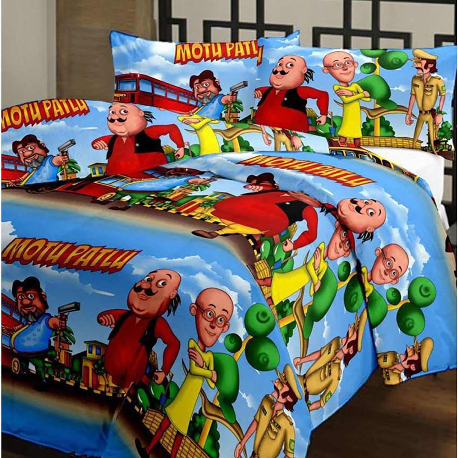 Renown Adorable Kids Cartoon Motu Patlu Design Reversible Double Bed Quilt / AC Blanket / Dohar ( Pack of 1 Pc )