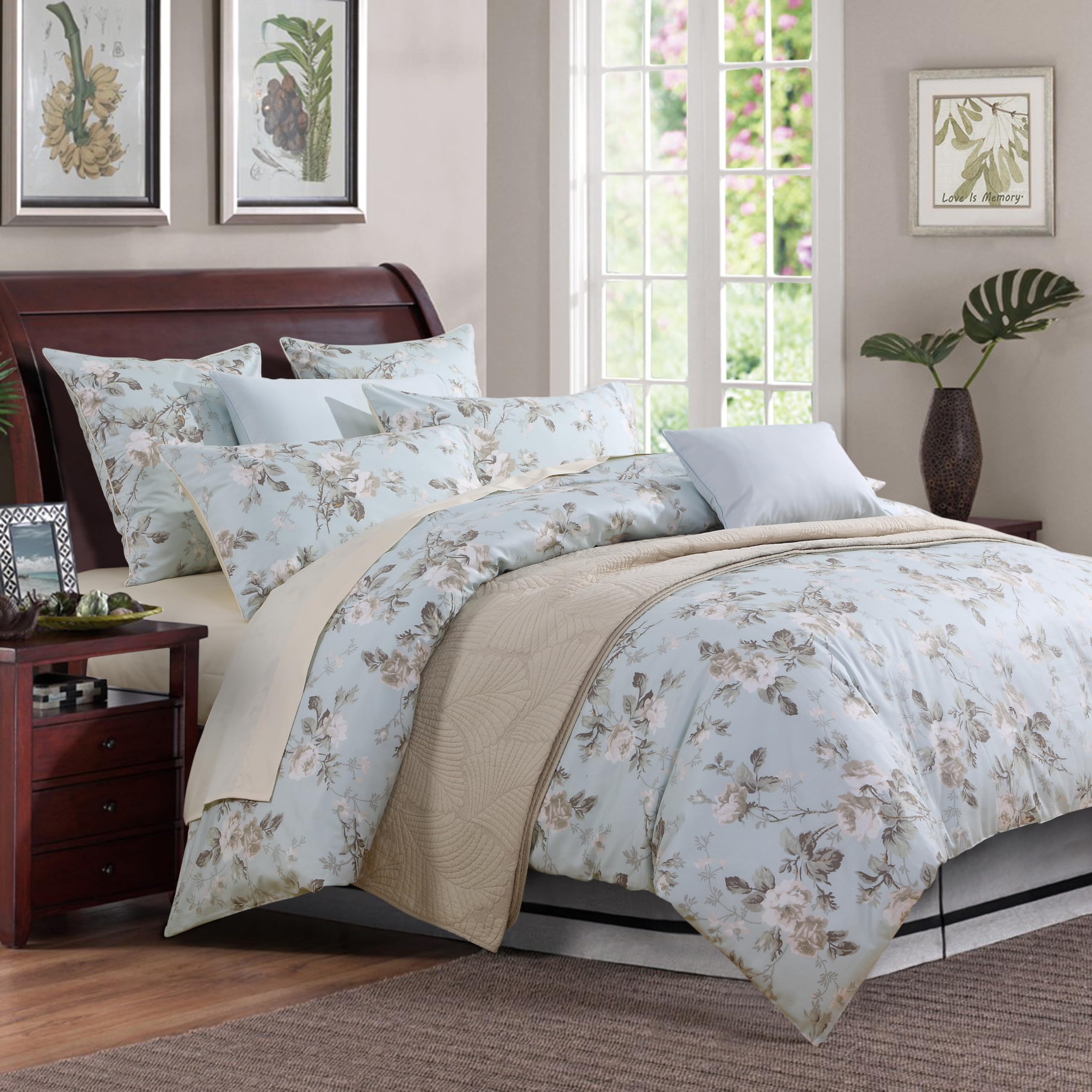 USTIDE Luxurious Cotton Bedding Set 3 Piece Floral Cozy Duvet Cover Set King(1 Duvet Cover& 2 Pillowcases)