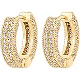 VEXXS Diamond Hoop Earrings for Men, 14K Gold Plated Iced Out Dangle Hoops Earrings Micro Pave 5A CZ Stones Dangle Earrings, Hypoallergenic Earrings for Men Hip Pop Earrings Street wear