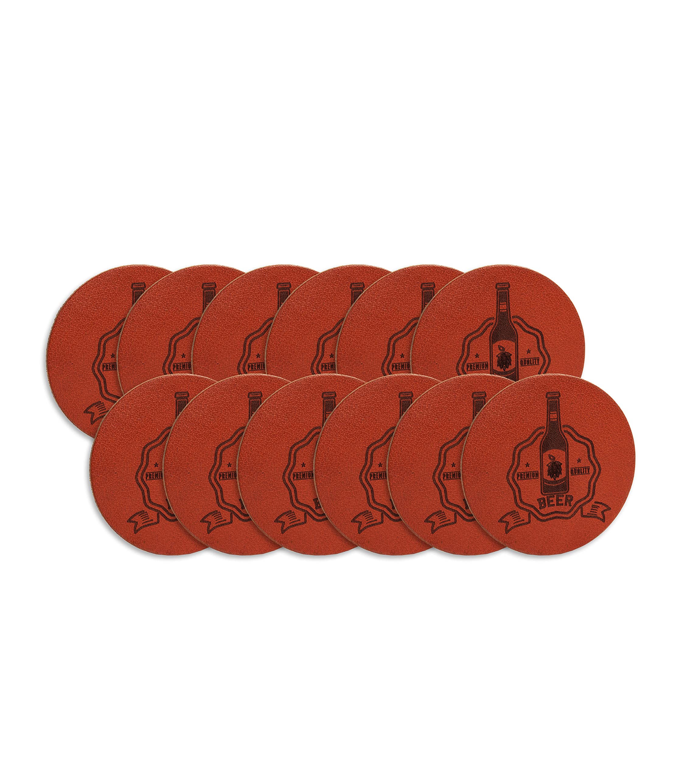 CLUB4BRANDS Full Grain Leather Coasters by C4B | Round, Ø 3.9 inch (10 cm) | Coaster Set for Glasses, Drip Mat Made From 100% Leather, Easy to Clean, Made in EU, 12 pieces (beer/brown)