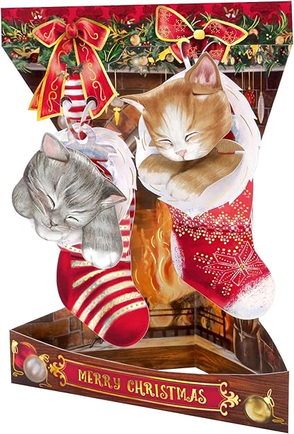 Santoro Tarjeta De Navidad Con Diseno De Gatitos Navidenos 3d Desplegable Y Decoracion Para El Y Ella Amazon Es Oficina Y Papeleria