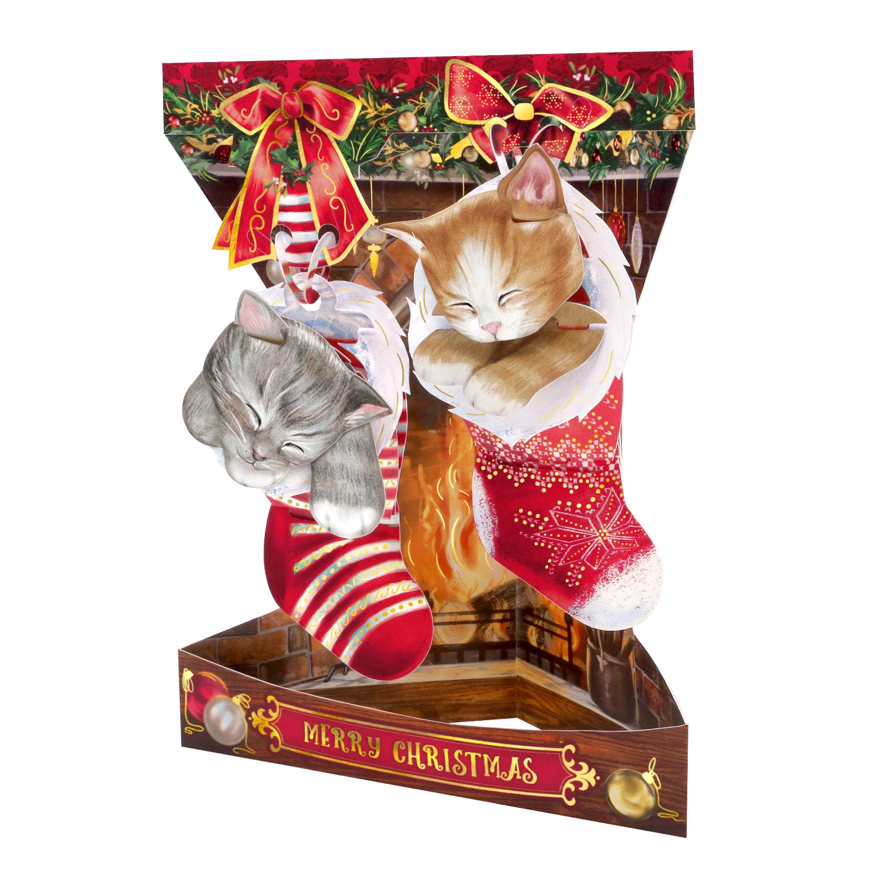 SANTORO Swing Card, Christmas 3D Pop Up Greeting Card - Christmas Kittens & Cats - For Kids, Family, Festive