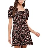 City Studio Womens Black Tie Cut Out Floral Pouf Sleeve Scoop Neck Short Party Shift Dress M