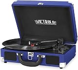 Victrola Journey Bluetooth Portable Suitcase Record Player – with Built-in Speakers, 3 Speed Vinyl Record Player, RCA Out, Headphone Jack (Cobalt Blue)