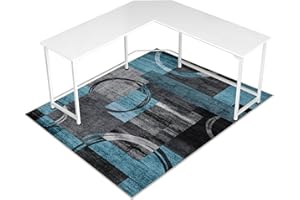 LREEDY Office Chair Mat for Hardwood Floor&Tile Floor,48"X 60" Heavy Duty Desk Chair Mat for Hard Floors,Under Desk Rug for Rolling Computer Chair,Anti Slip,Low Pile Carpet Floor-Geo Blue Gray