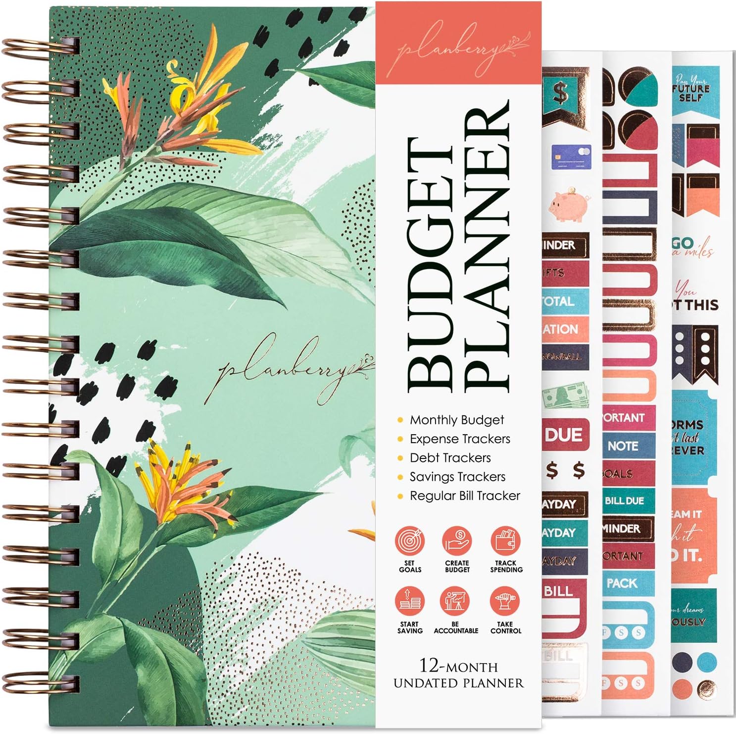 PLANBERRY Budget Planner – Undated Monthly Finance Organizer – Financial Planner for Money Budgeting with Expense & Bill Tracker - 6.3x8.5″ Hardcover (African Green) : Office Products