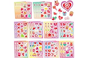 MIBOR Valentine's Stickers for Kids - 50 Sheet Heart Stickers Valentine's Day Crafts, 615pcs Valentine's Day Gifts for Kids Classroom, Water Bottle Stickers Valentines Party Favors Love Sticker for Kids