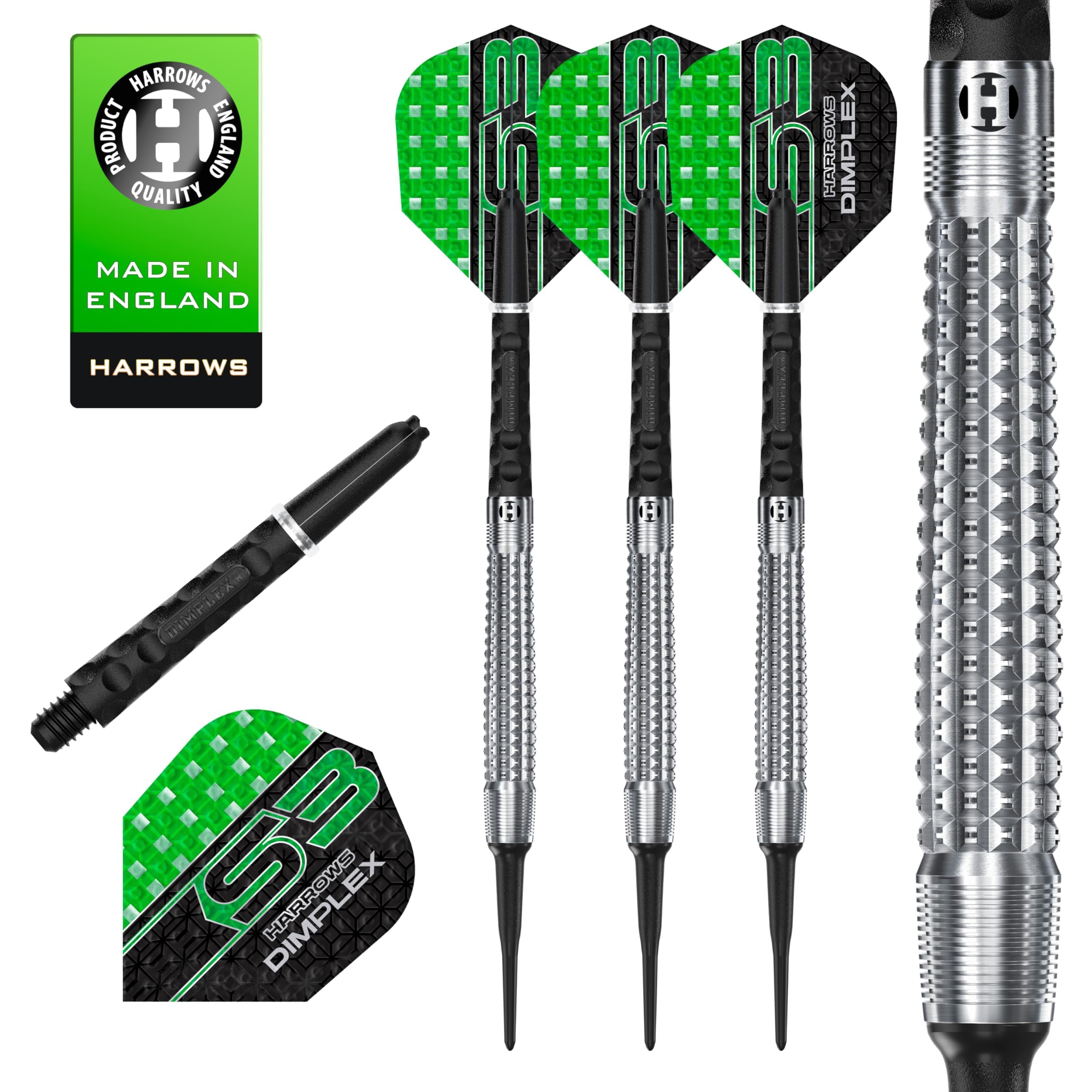 Harrows Dimplex Bomb & Tapered Darts Set I Professional Darts 90% Tungsten Steel Tip ALL Weights I 10pc Set with Black Dimplex Midi Shafts & Dimplex Flights (Tapered Shape, 24g)