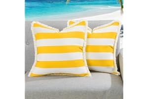 Lewondr Outdoor Throw Pillow Covers 20×20 Inch, Waterproof Square Throw Pillow Cases with Fringe, Striped Decorative Outdoor 