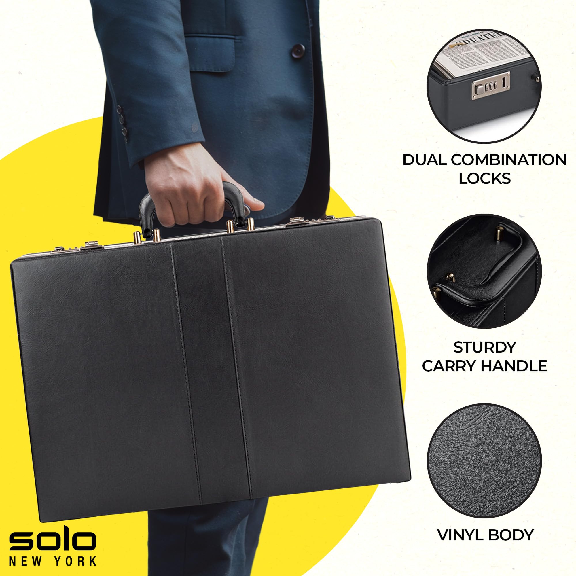 Solo New York Attache - Carrying Case with Combination Lock, Business Brief, Large Main Compartment - Grand Central